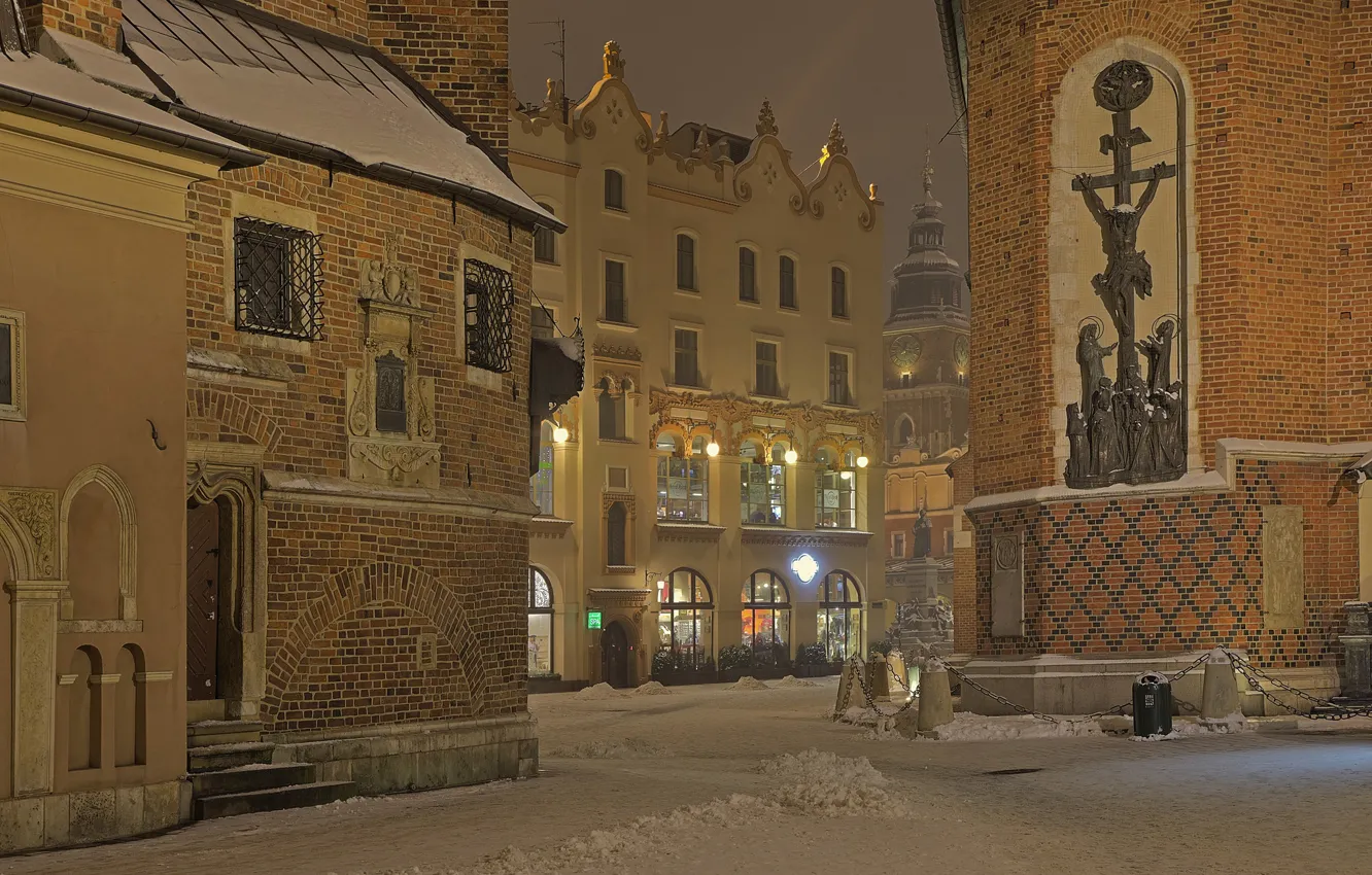 Фото обои зима, дома, Польша, Краков