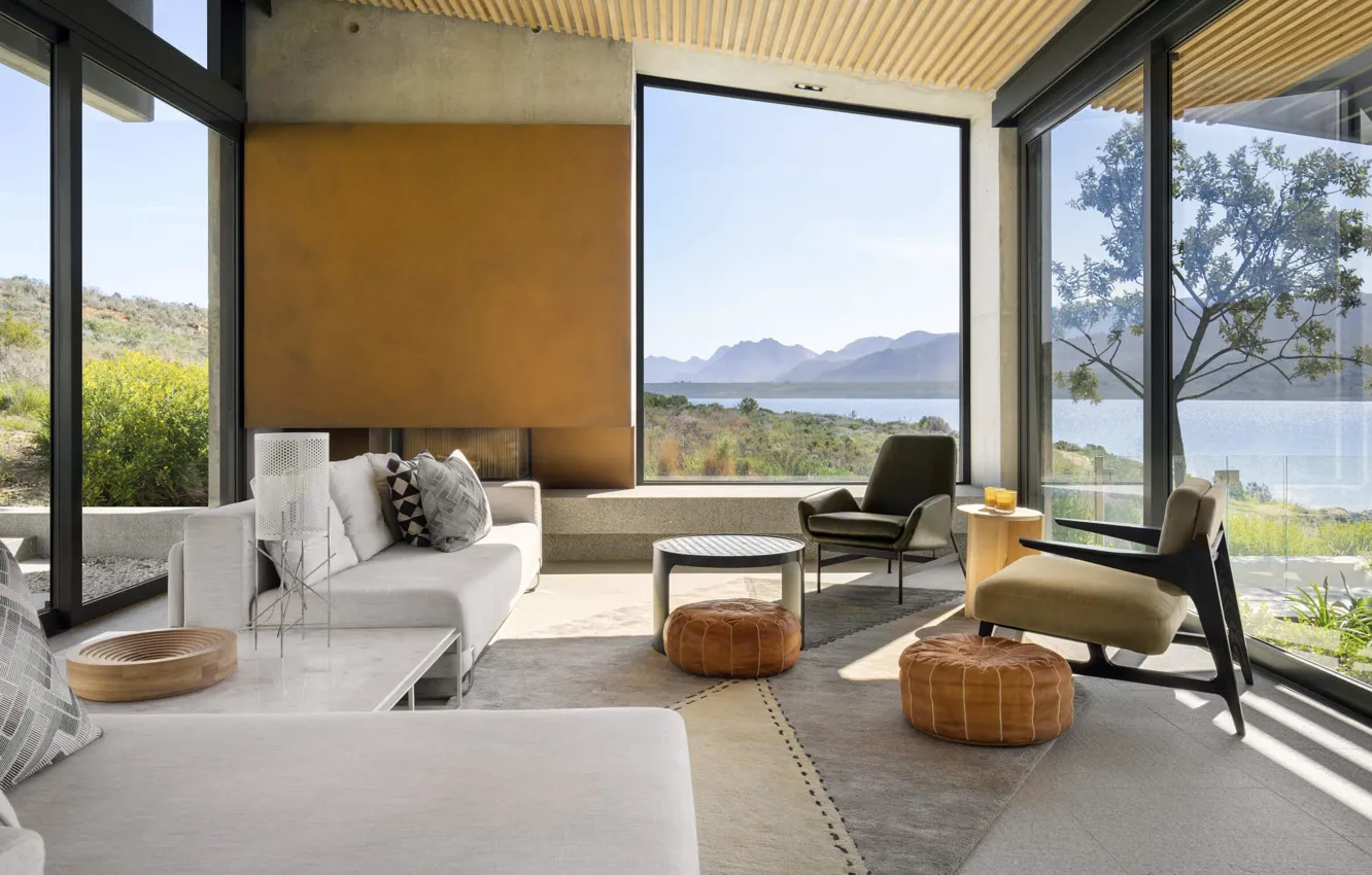 Фото обои интерьер, гостиная, большие окна, glass windows, NONAGON style, Benguela Cove, by ARRCC interior design, living-room …