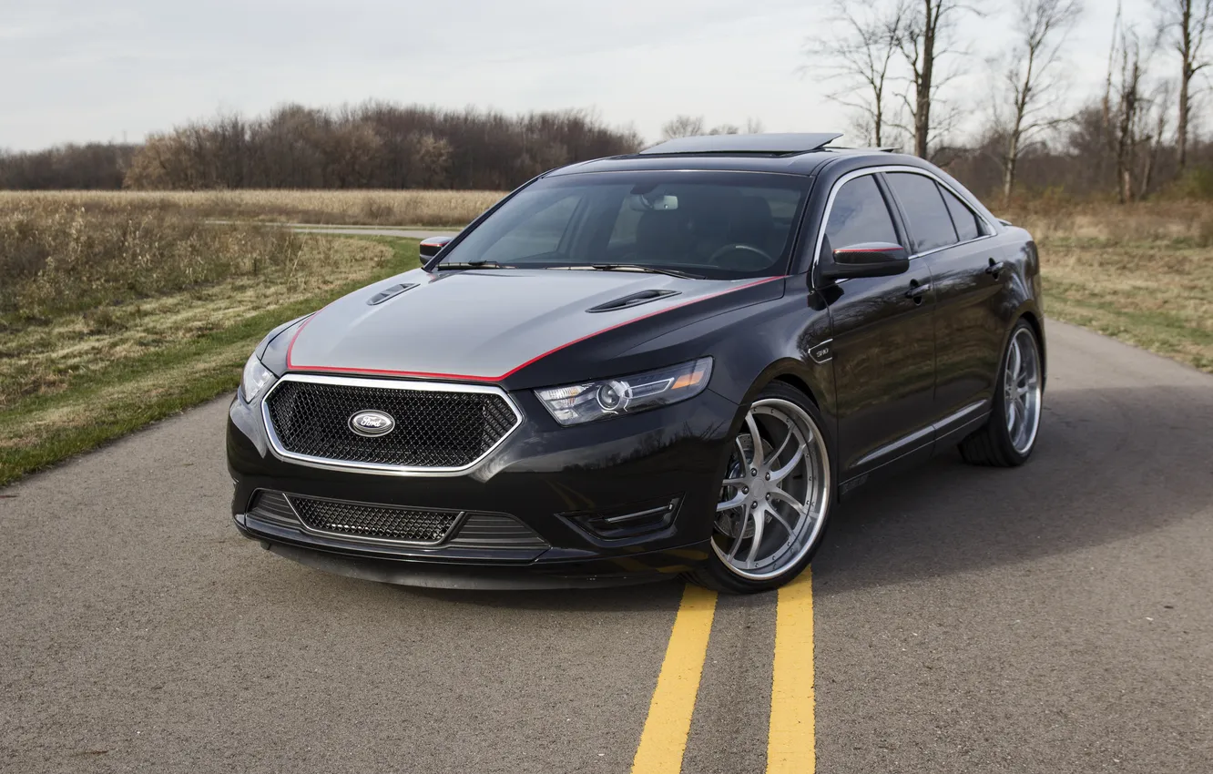 Фото обои дорога, разметка, черный, Ford, black, road, Taurus, форд таурус