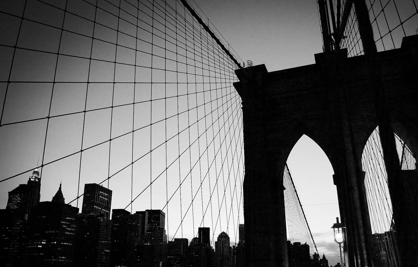 Фото обои мост, сетка, черно-белая, арка, нью-йорк