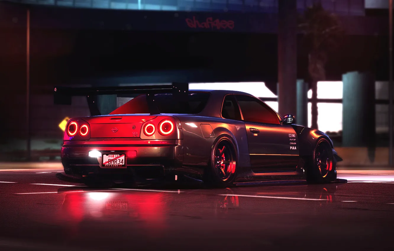 Фото обои Авто, Игра, Машина, Car, Need for Speed, Skyline, Nissan Skyline, BNR34