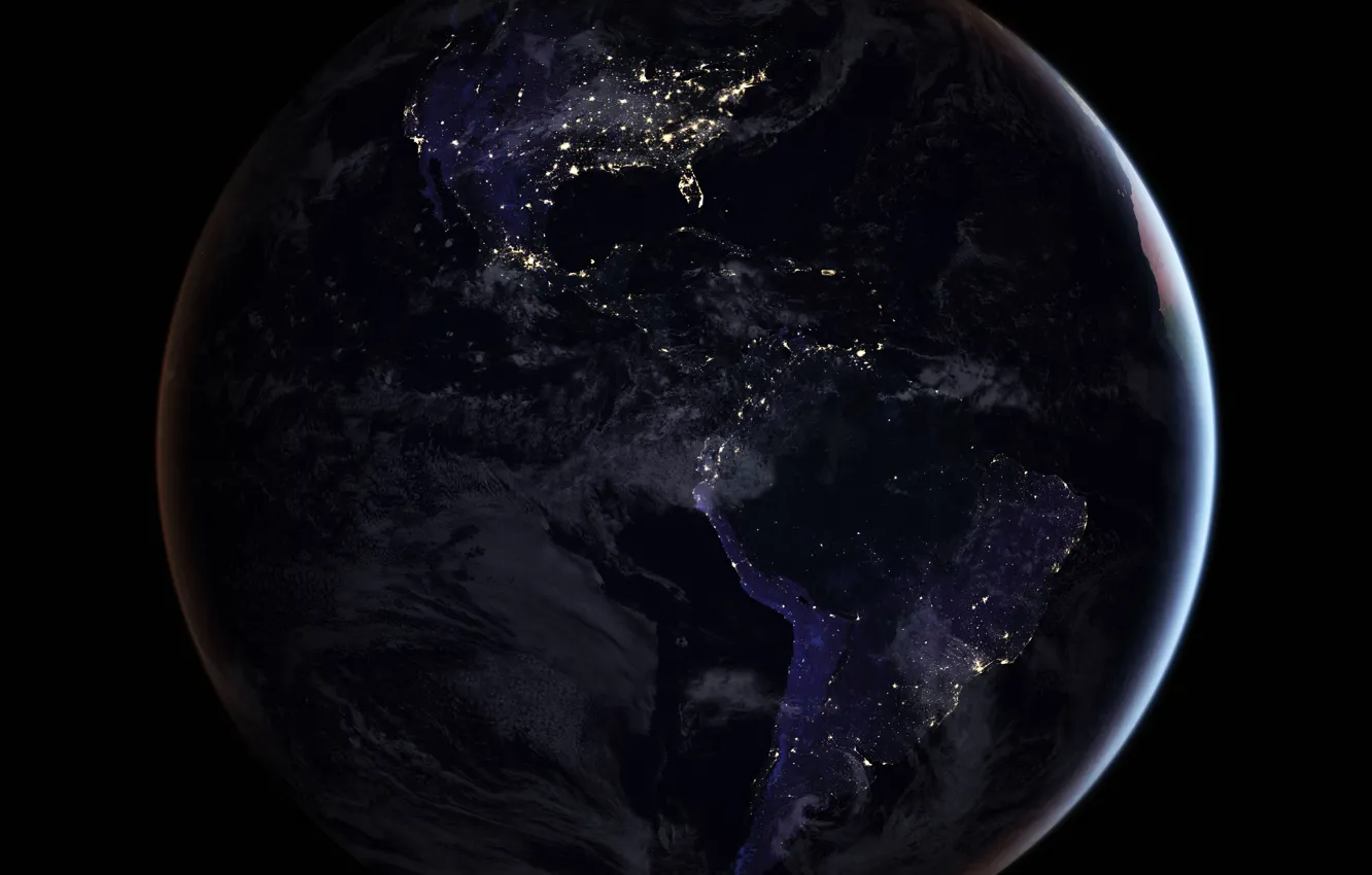 Фото обои огни, планета, Земля, материк, Южная Америка, Северная Америка