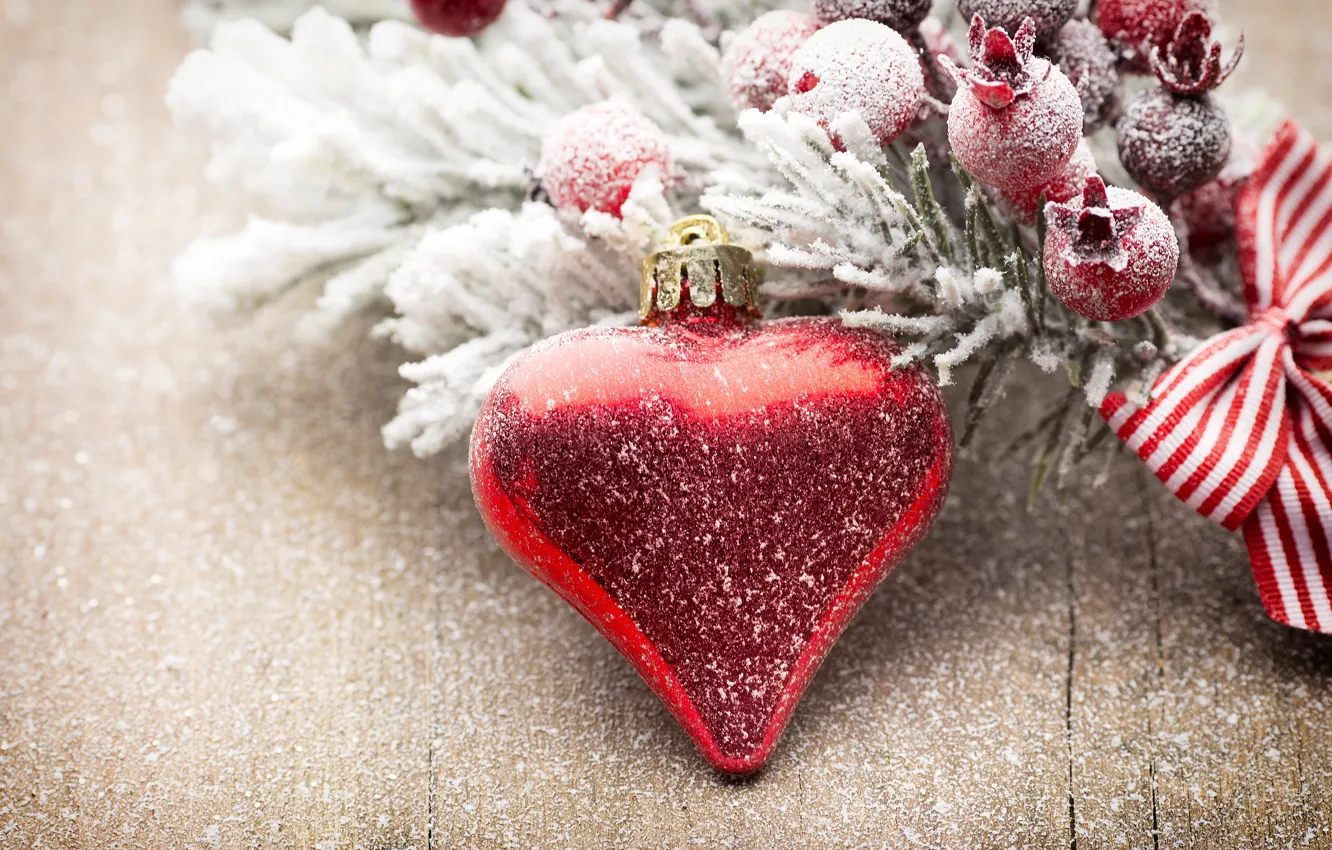Фото обои зима, снег, украшения, сердце, Новый Год, Рождество, new year, Christmas