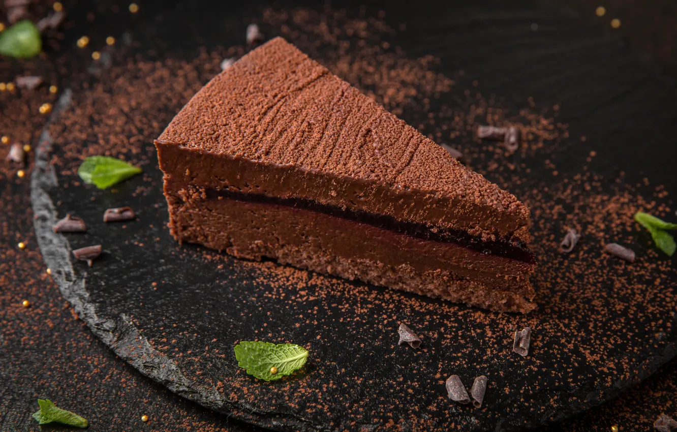 Фото обои шоколад, cake, мята, крем, chocolate, суфле