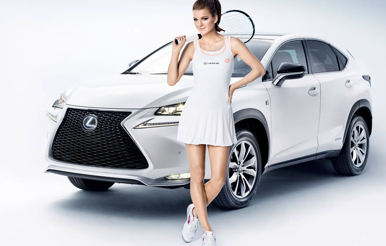 Фото обои взгляд, Девушки, красивая девушка, белый авто, Lexus NX, позирует над машиной, Agnieszka radwanska