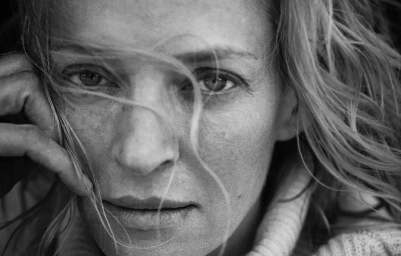 Фото обои Uma Thurman, portrait, Peter Lindbergh, black white