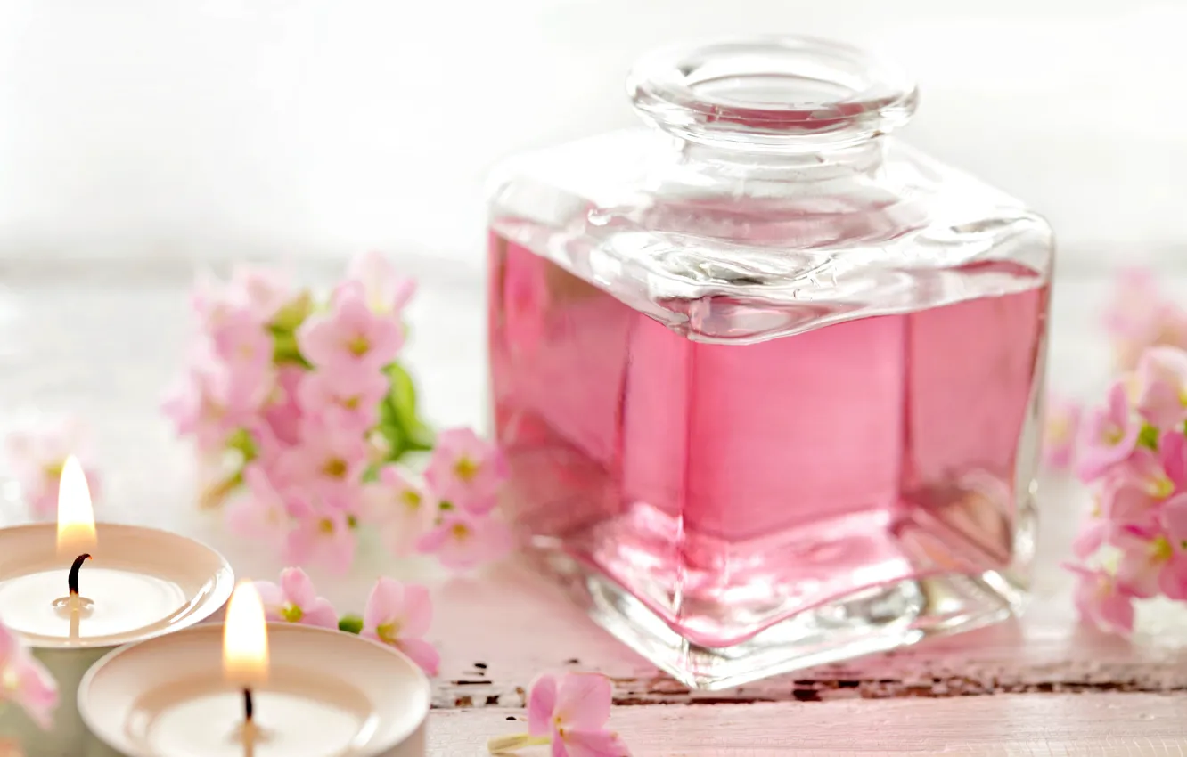 Фото обои свечи, pink, flowers, спа, candles, perfume, парфюм, spa