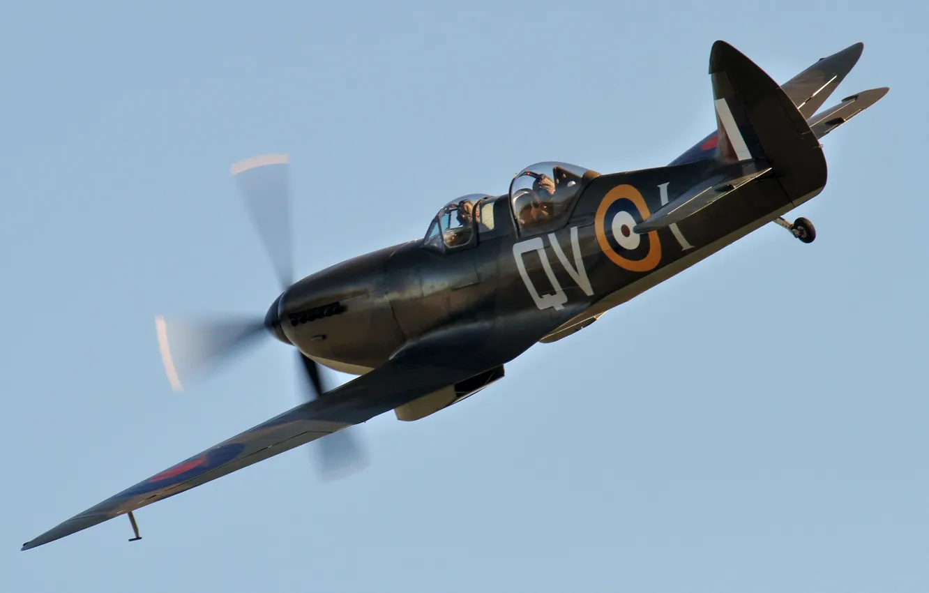 Фото обои небо, британский, двухместный, WW2, Tr.9, учебно-тренировочный самолет, Spitfire Trainer