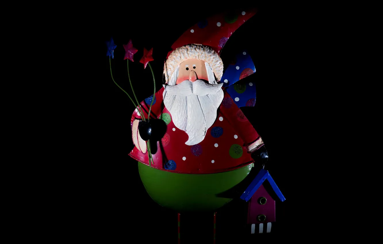 Фото обои праздник, игрушка, новый год, рождество, кукла, черный фон, санта клаус, дед мороз
