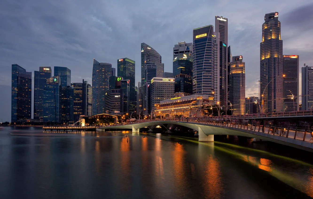 Фото обои город, вечер, Сингапур, Singapore