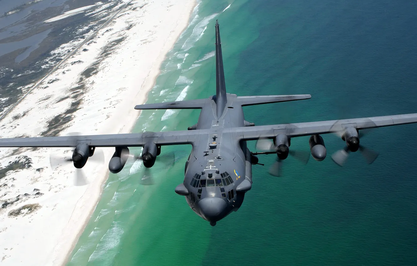 Фото обои полет, самолет, AC-130H, северо-западное побережье Флориды