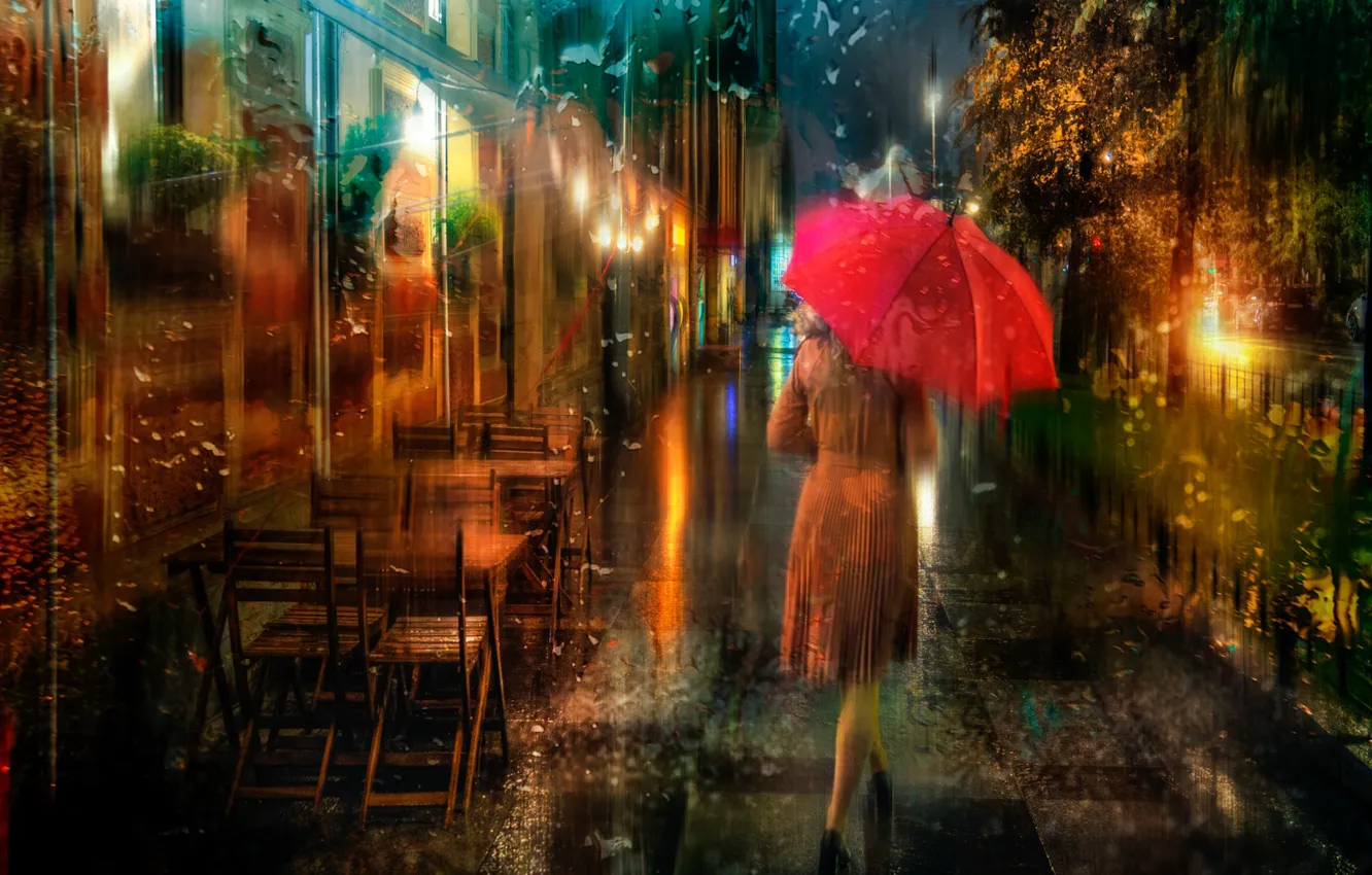 Фото обои city, rain, girls, roads, street, people, objects, retouching