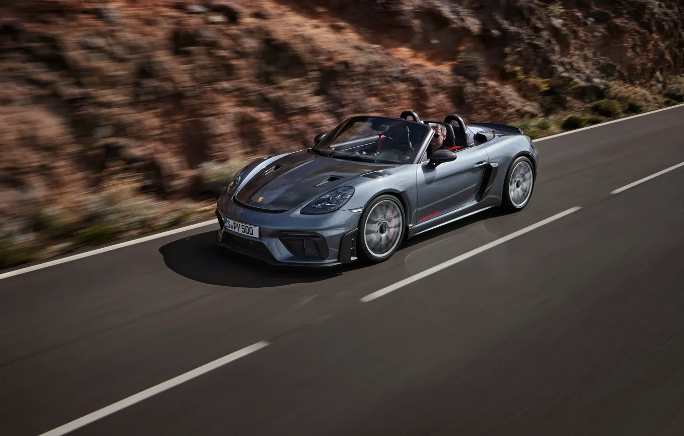 Фото обои car, Porsche, road, drive, motion, 718, Porsche 718 Spyder RS