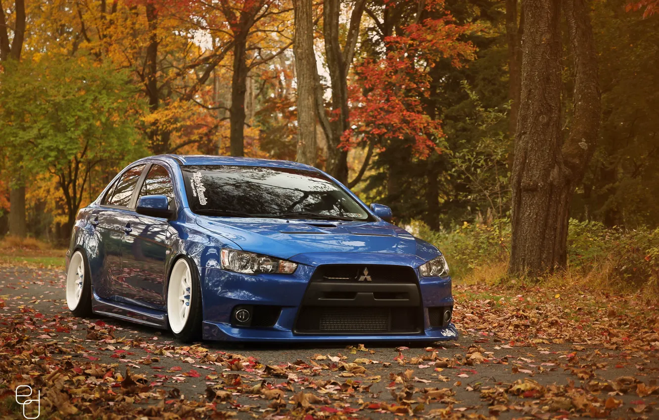 Фото обои Mitsubishi, Lancer, Evo, Autumn