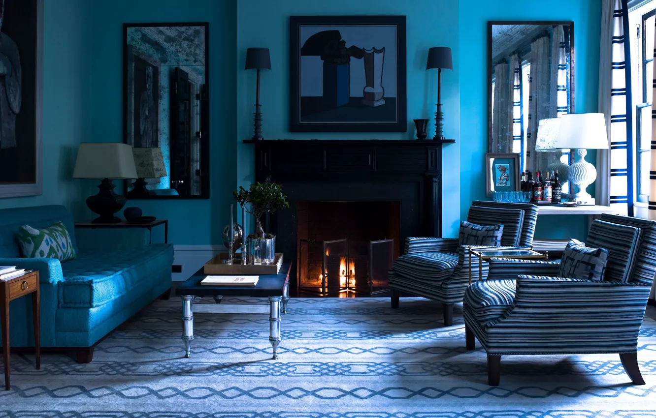 Фото обои дизайн, стиль, комната, интерьер, камин, гостиная, sky-blue theme for living room