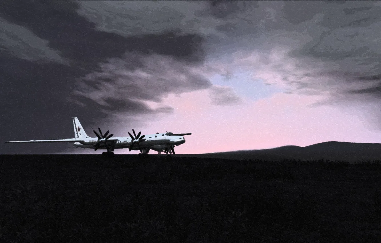 Фото обои звезды, темнота, зарево, Ту-95