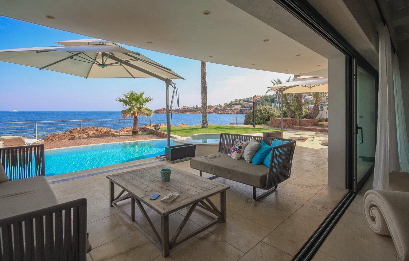 Фото обои мебель, вилла, интерьер, бассейн, терраса, Cannes