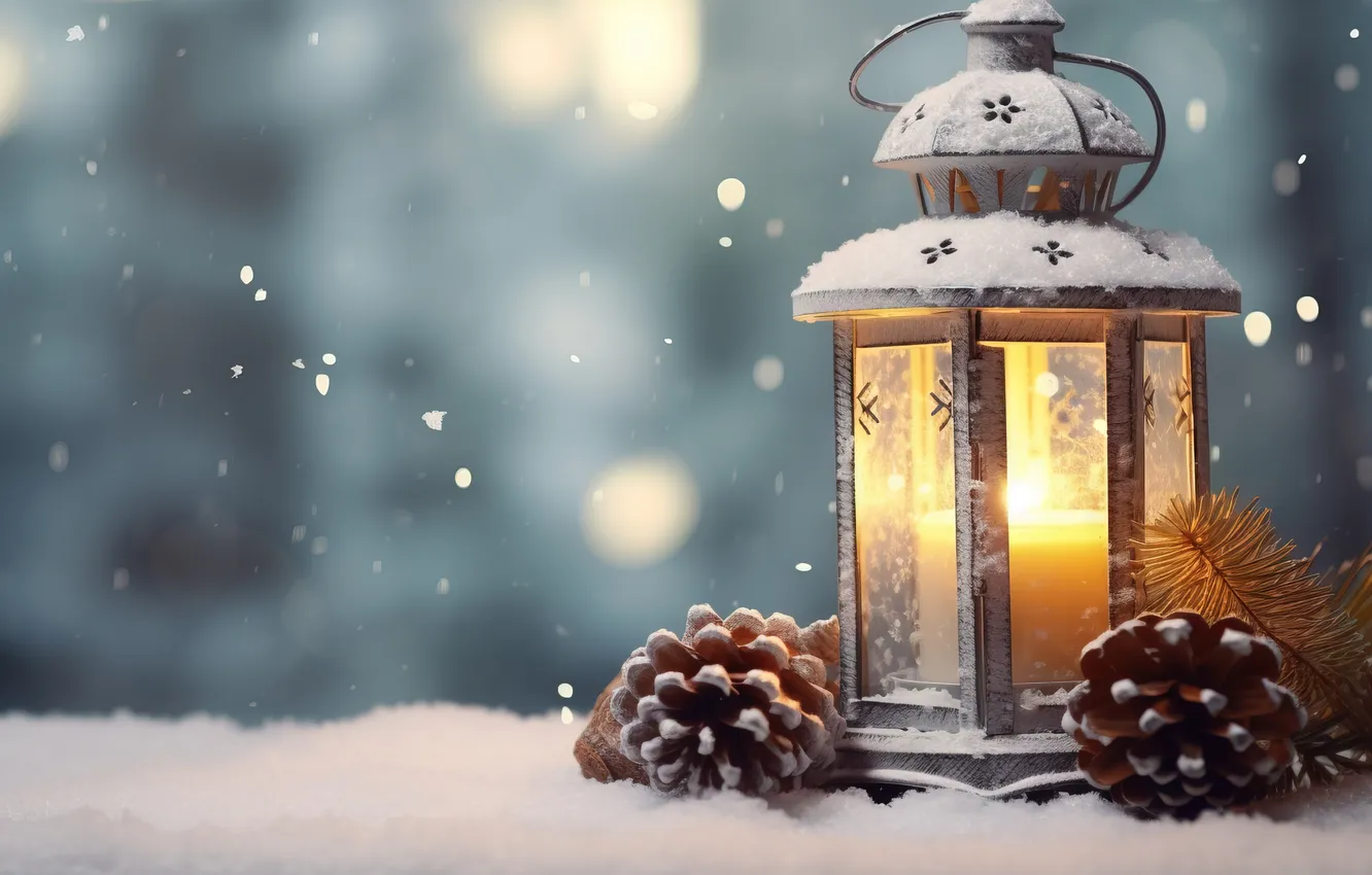 Фото обои зима, снег, ночь, Рождество, фонарь, Новый год, Christmas, night