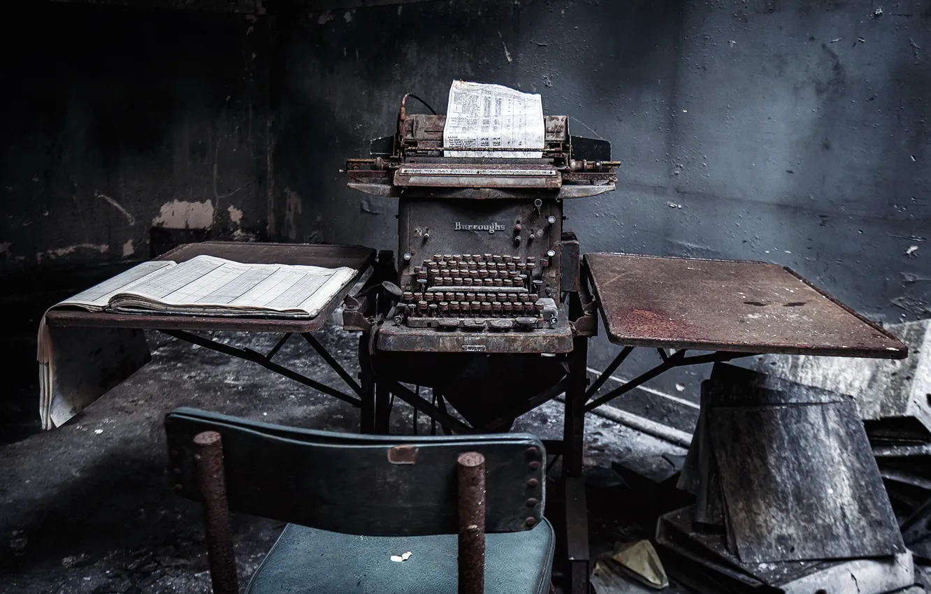 Фото обои dark, Abandoned, typewriter