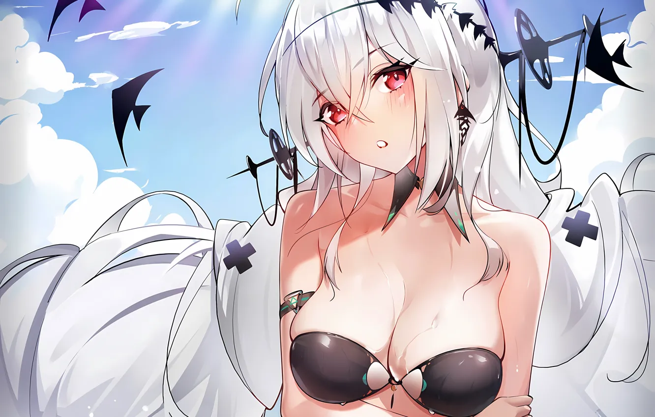 Фото обои girl, sexy, wet, cleavage, long hair, boobs, anime, beautiful