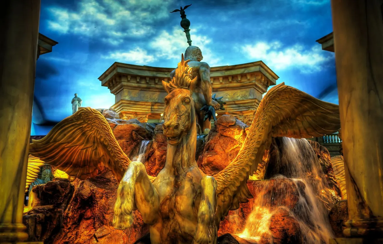 Фото обои фонтан, пегас, Caesars Palace, Las Vegas