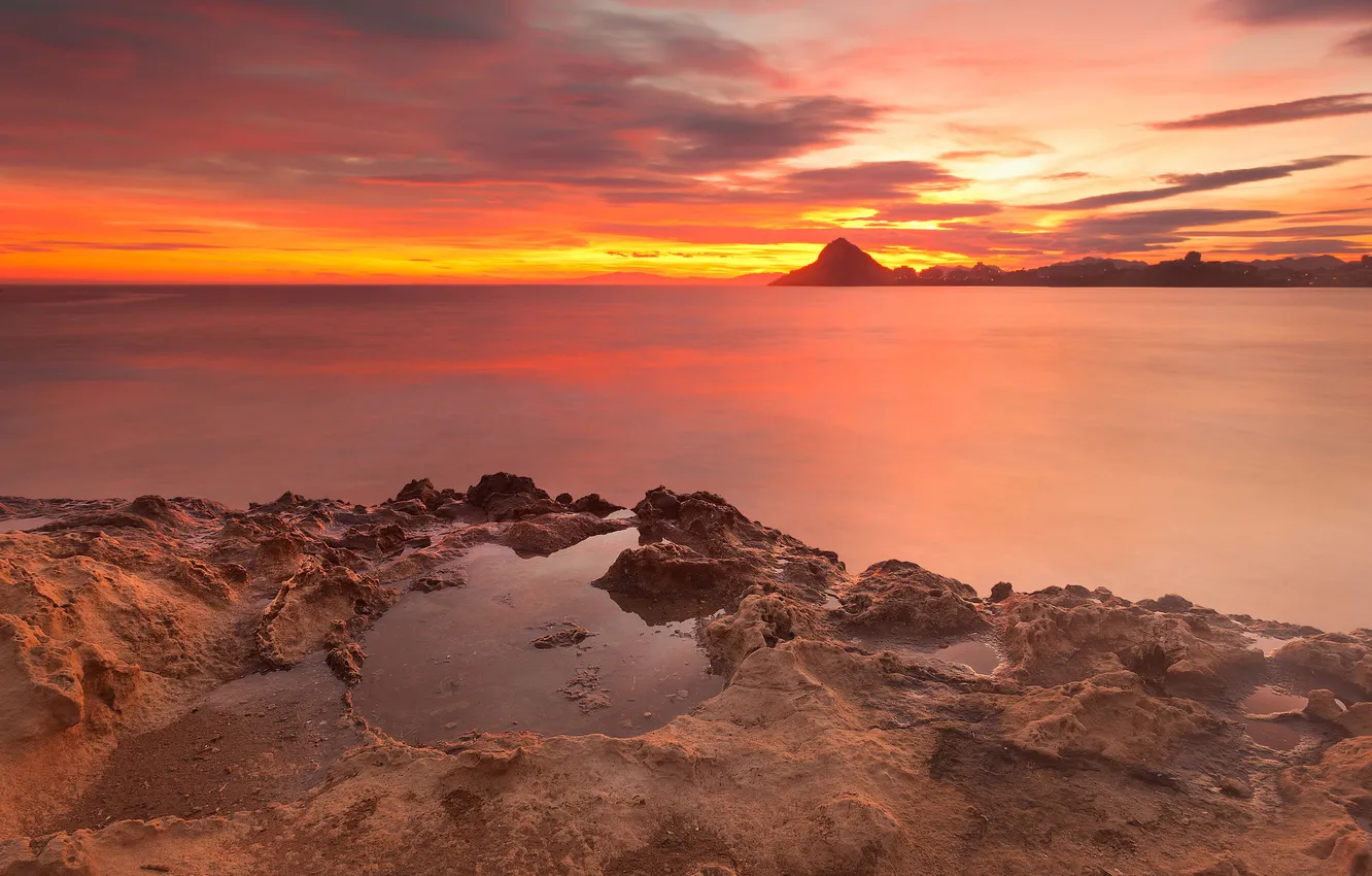 Фото обои скалы, Испания, красное небо, средиземное море, Мурсия, Antonio Carrillo Lopez Photography, Aguilas
