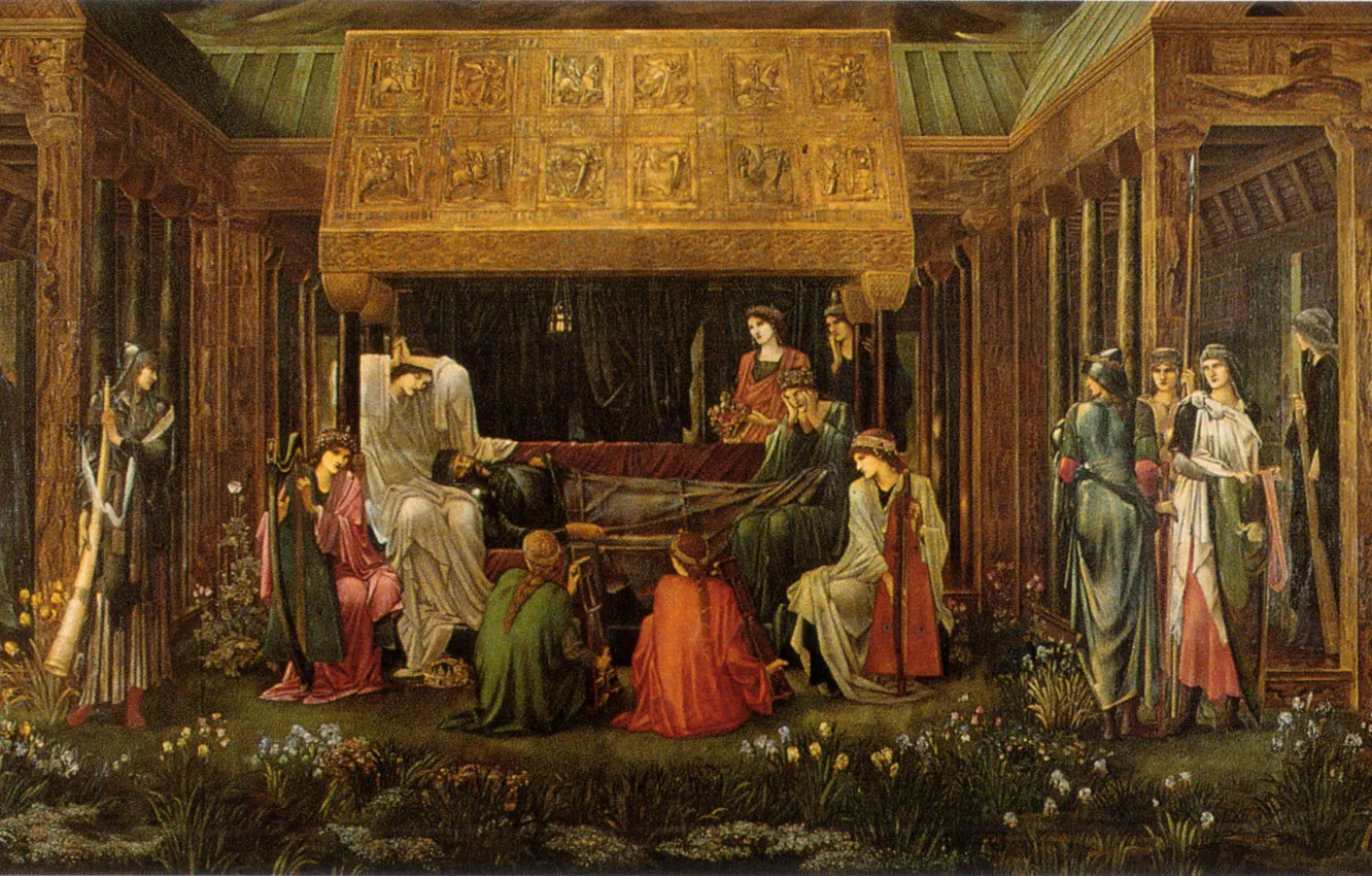 Фото обои 1881, Burne-Jones, Arthur_in_Avalon, Last_Sleep_of, Последний сон Артура в Авалоне