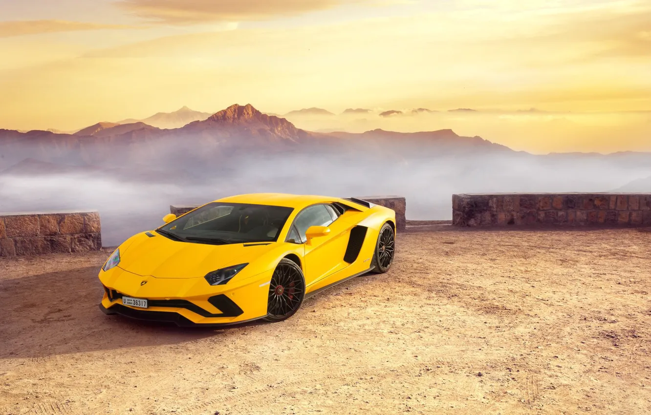 Фото обои Lamborghini, Yellow, Supercar, Fast, Aventador S