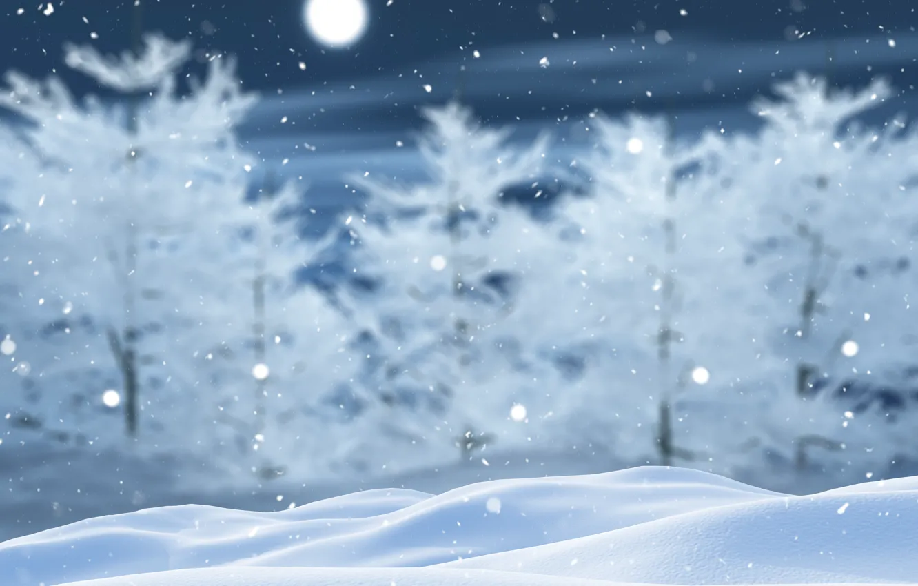 Фото обои зима, лес, снег, ночь, луна, текстура, Рождество, сугробы