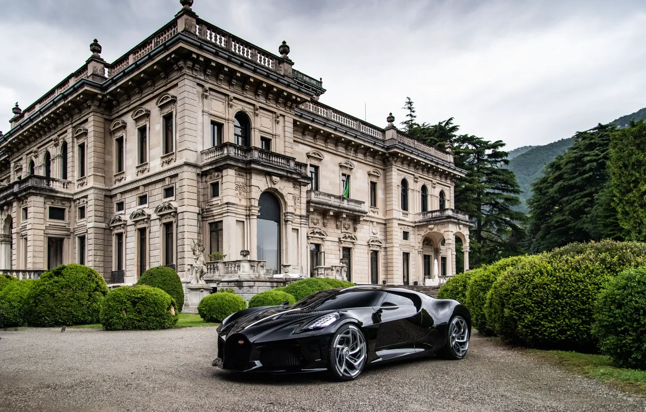 Фото обои Bugatti, black, hypercar, La Voiture Noire, Bugatti La Voiture Noire
