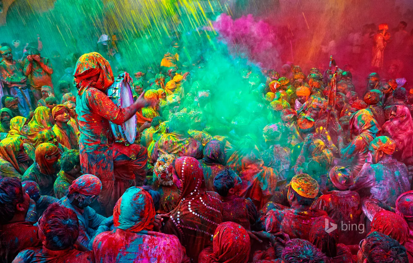Фото обои люди, краски, весна, Индия, фестиваль, holi festival