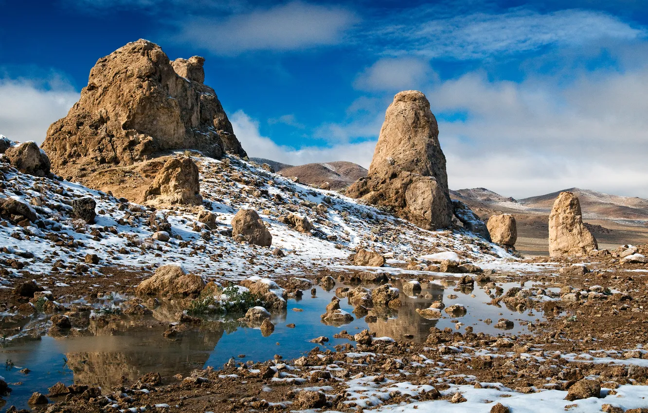 Фото обои снег, камни, скалы, пустыня, Природа