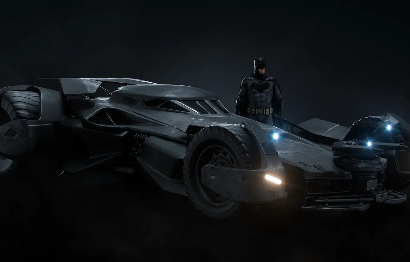 Фото обои Бэтмен, Batman, Batmobile, lanterns, DC Comics, Бэтмобиль