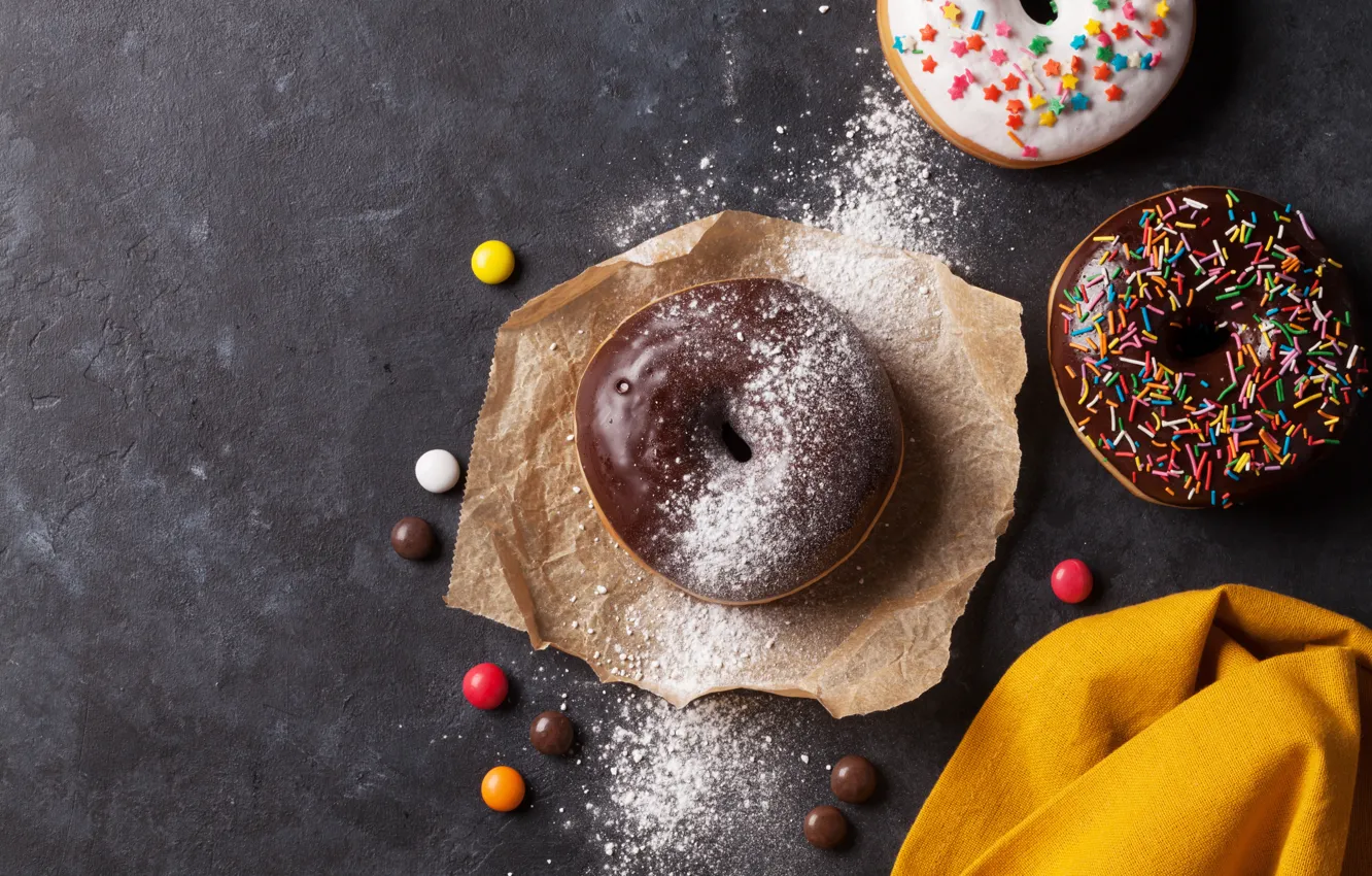 Фото обои пончики, глазурь, пудра, donuts, chocalate