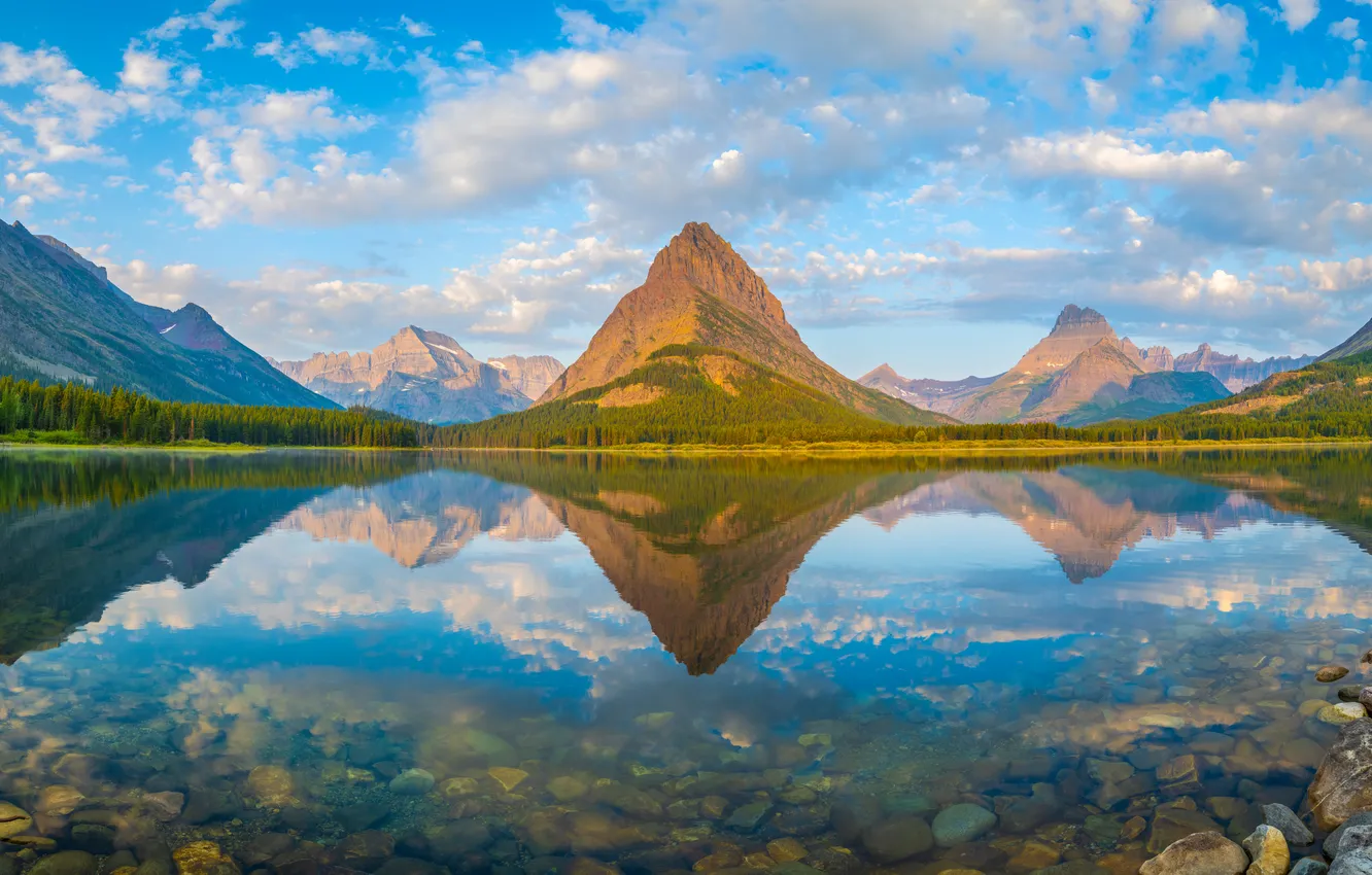 Фото обои облака, горы, озеро, отражение, США, Glacier National Park