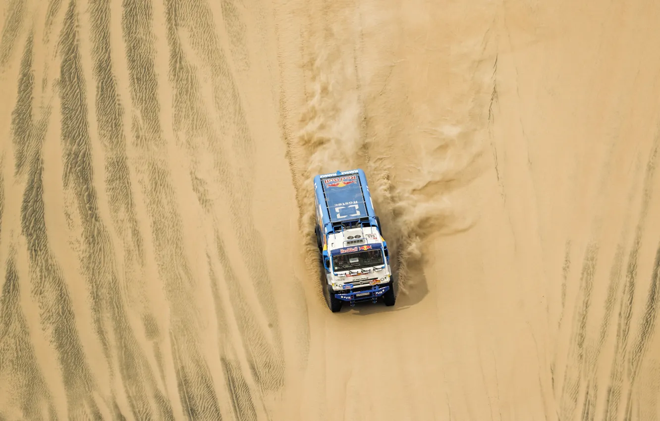 Фото обои Песок, Грузовик, Гонка, Мастер, Россия, Kamaz, Rally, Dakar