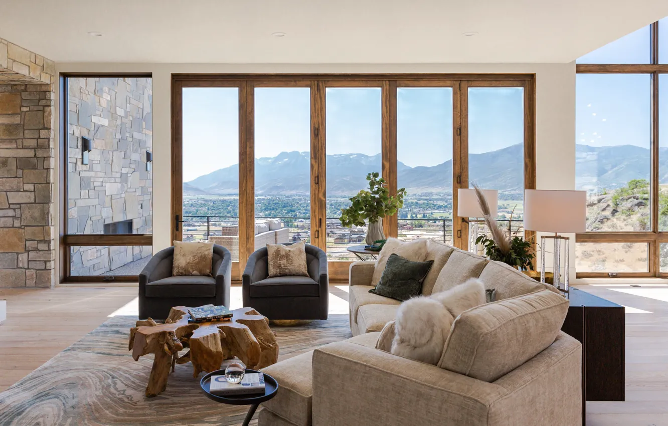 Фото обои вилла, интерьер, гостиная, Utah, by PureHaven Architecture, Red Ledges Explorer II