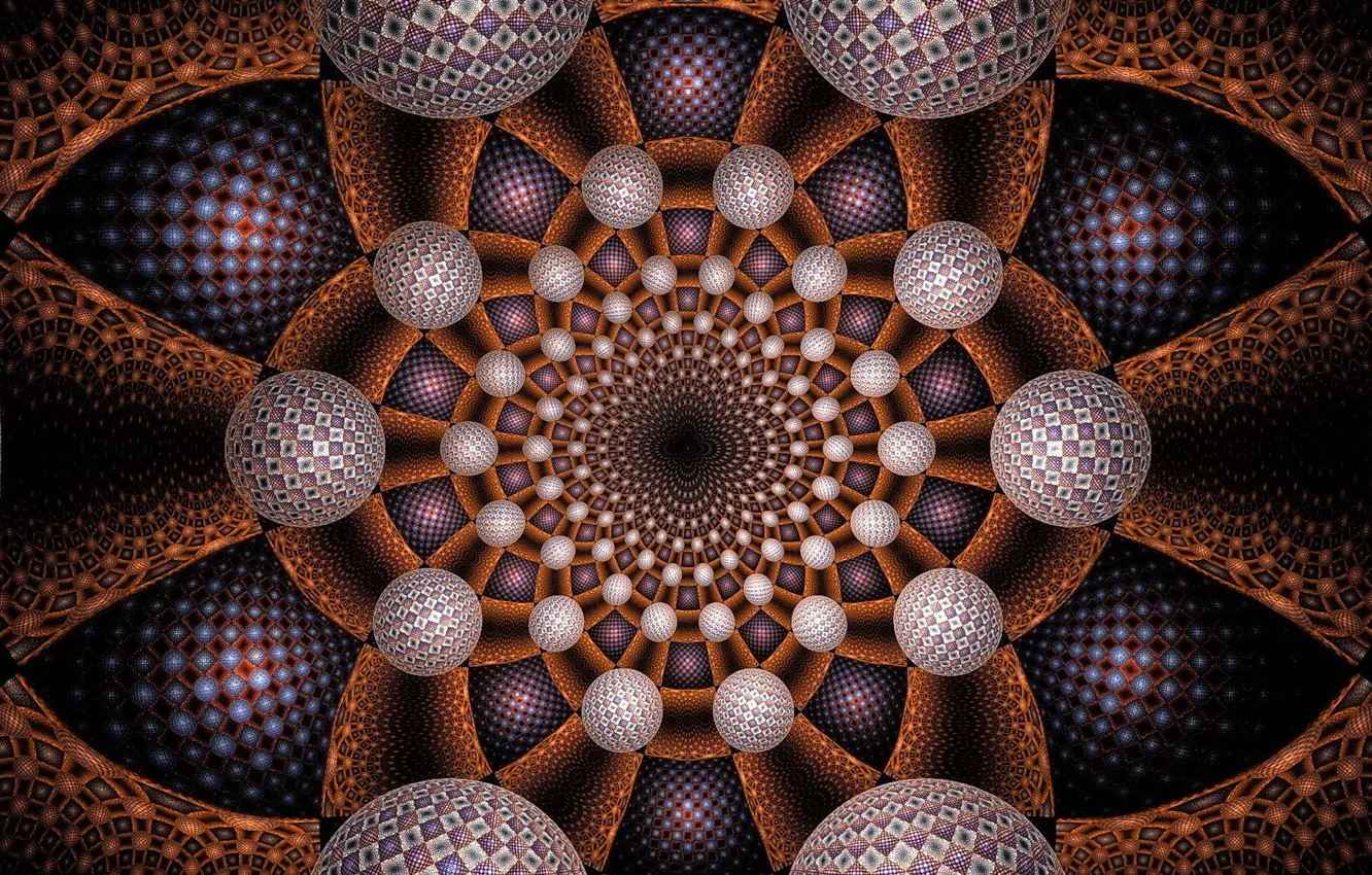 Фото обои спираль, фрактал, сферы, digital art, spiral, симметрия, fractal, цифровое искусство