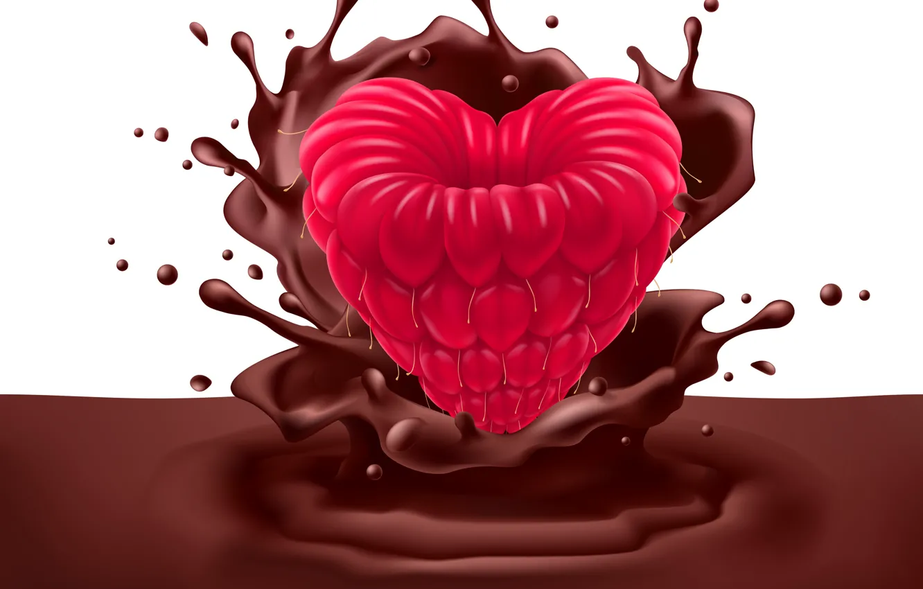 Фото обои малина, шоколад, всплеск, ягода, chocolate, Berries
