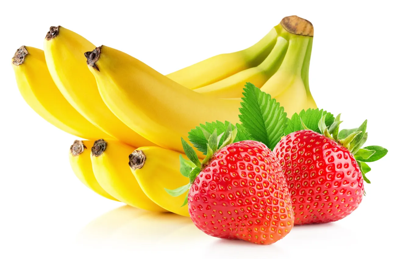 Фото обои ягоды, клубника, бананы, фрукты