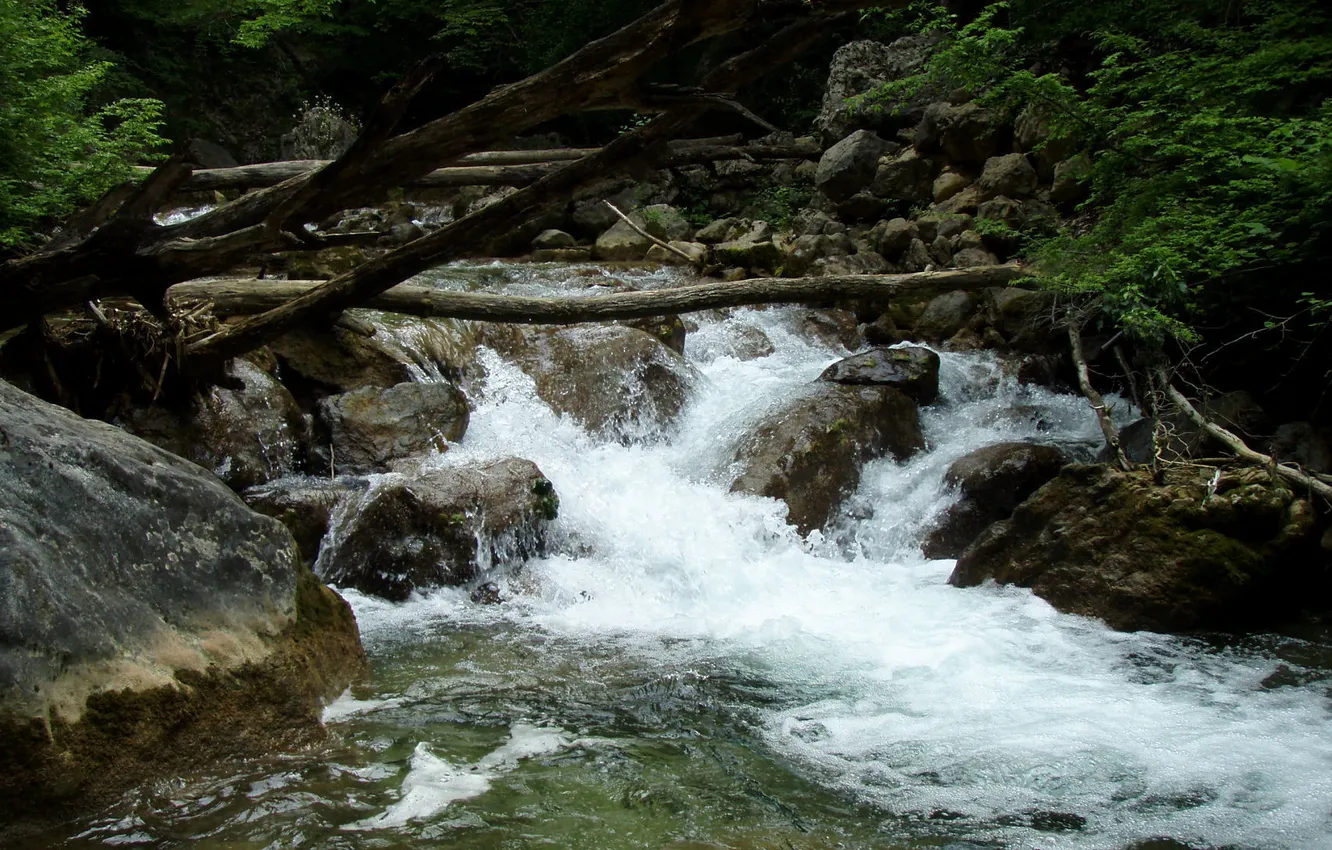 Фото обои природа, река, горная, пороги, каменные