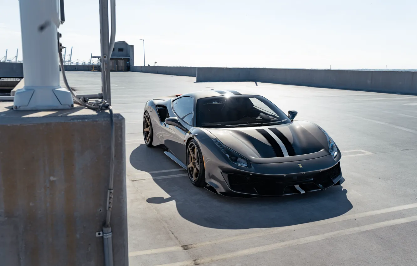 Фото обои Ferrari, Front, Grey, Parking, Supercar, Ferrari 488, 488 Pista