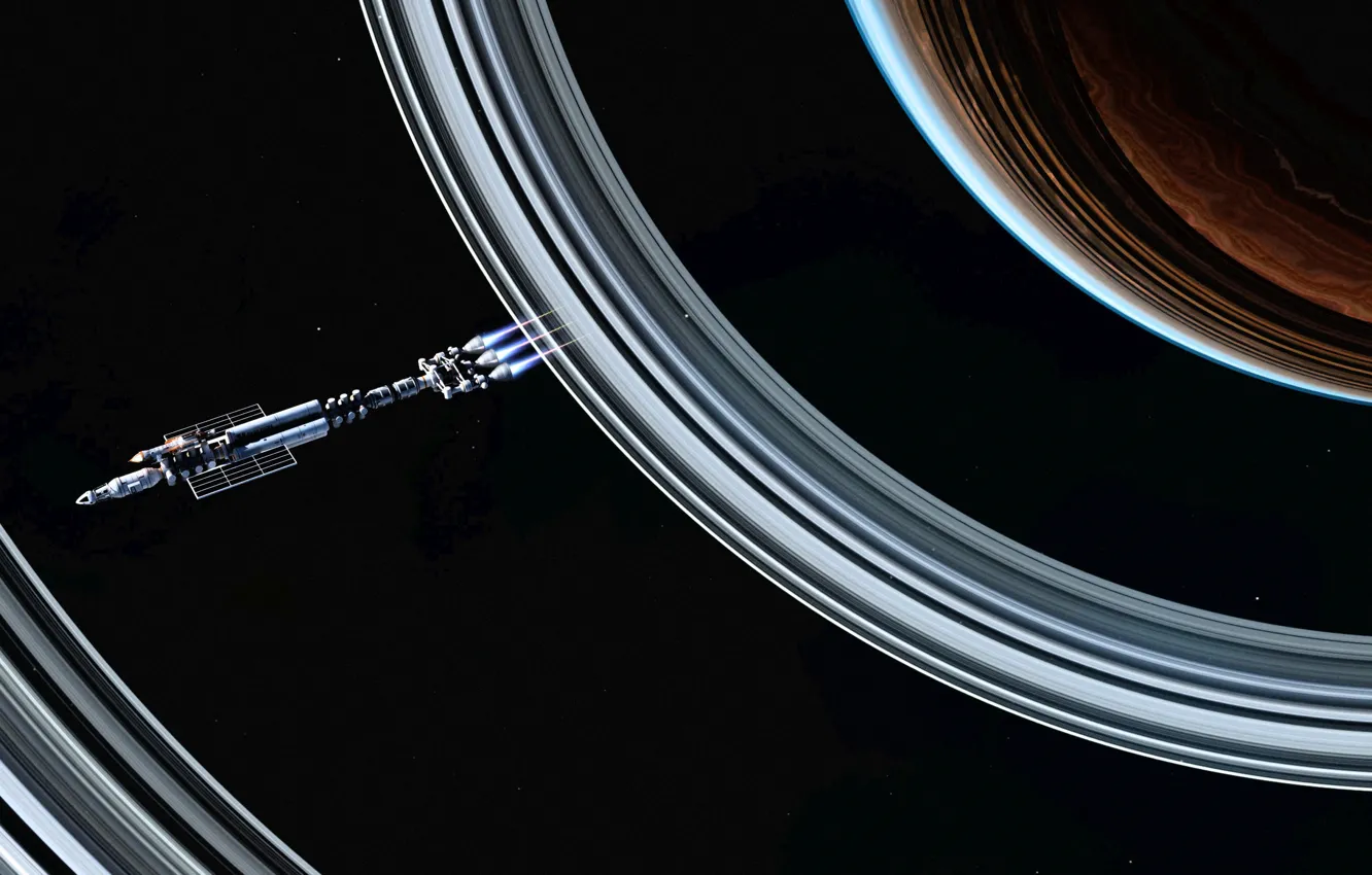 Фото обои Станция, Планета, Космос, Корабль, Арт, Space, Art, Космический Корабль