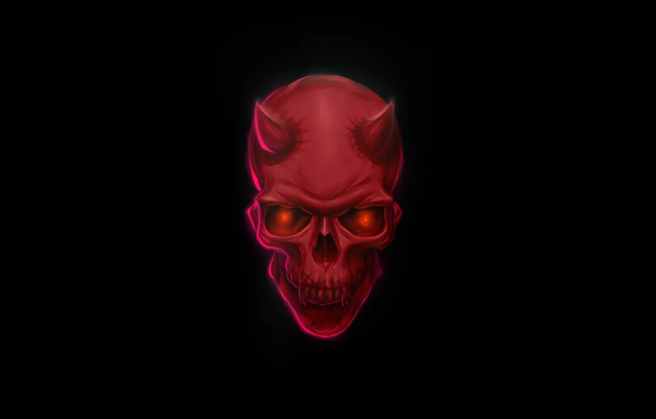Фото обои Минимализм, Череп, Dark, Демон, Рога, Devil, Skull, Фантастика