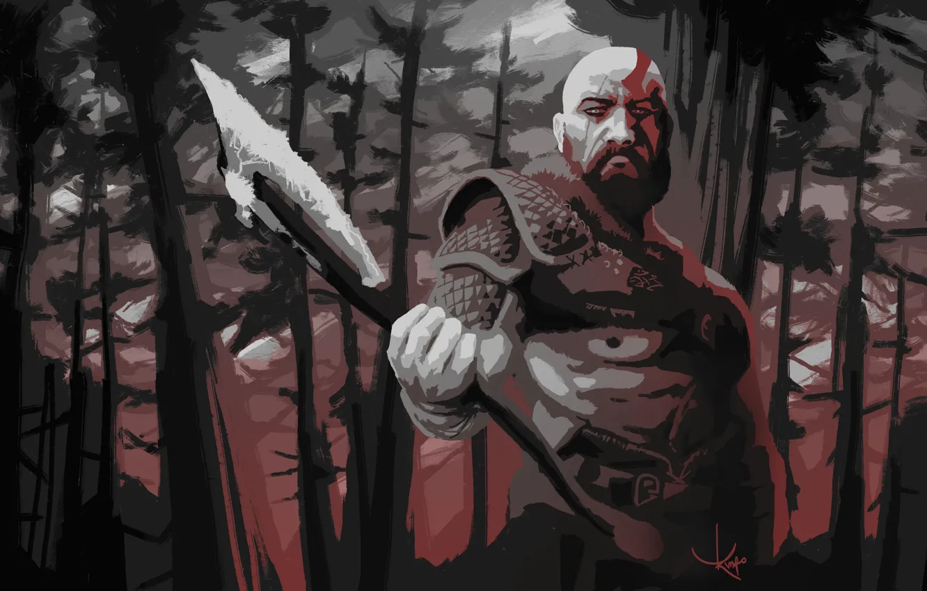 Фото обои axe, demigod, armor, Kratos, God of War, man, hero, God