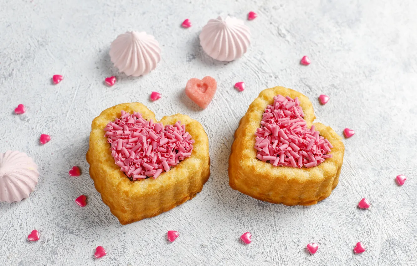 Фото обои сердечки, пирожное, десерт