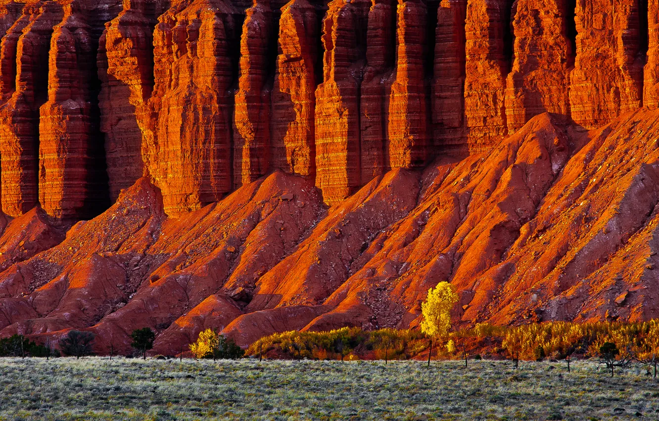 Фото обои осень, деревья, скалы, долина, Юта, США, гороы, Torrey