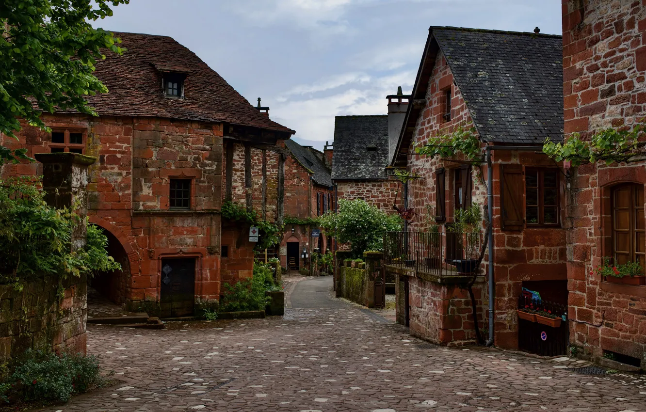 Фото обои Франция, дома, улочки, Collonges-la-Rouge