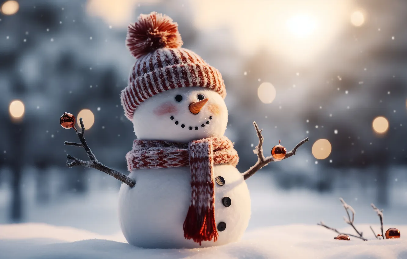 Фото обои зима, снег, Рождество, Новый год, снеговик, Christmas, winter, snow