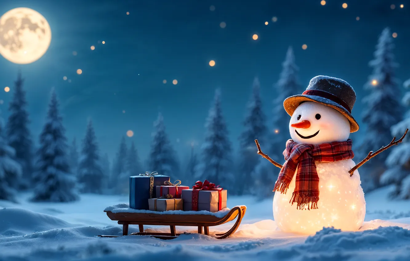Фото обои зима, снег, украшения, Рождество, Новый год, снеговик, happy, Christmas
